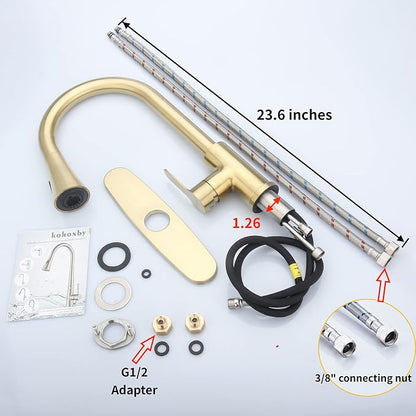 Gold Kitchen Faucet with Pull Down Sprayer Modern Stainless Steel High Arc - Image 5