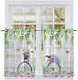 Spring Kitchen Curtains, Bicycles Botanical Rose Leaves Butterfly Wood Grain by Unknown
