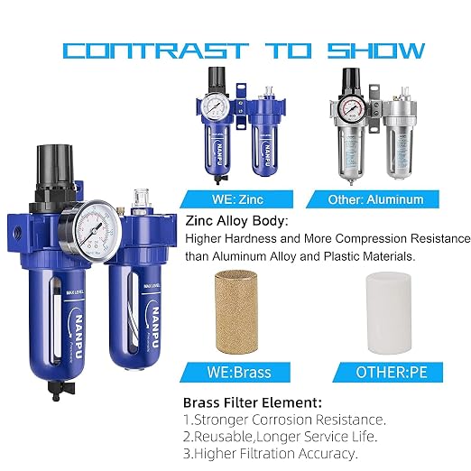 NANPU 3/8" NPT Compressed Air Filter Regulator Lubricator, Zinc Alloy, 5 Micron - Image 4