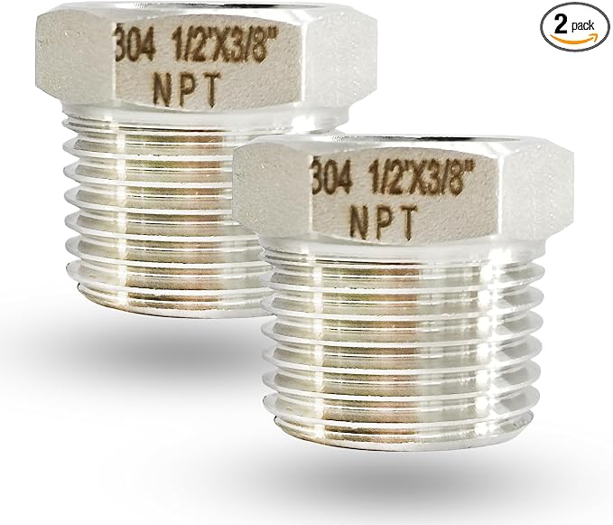 1/2" NPT Male to 3/8" NPT Female Hex Bushing Reducer, 304 Stainless Steel NPT by feyadaperonline