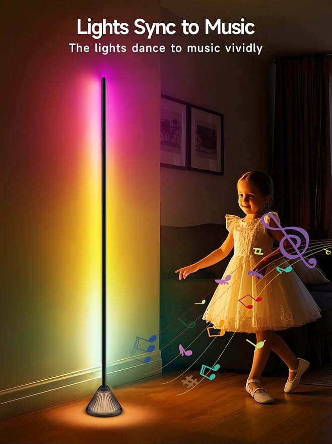 Tyute Corner Floor Lamp, Smart RGB LED Corner Lamp with App & Remote Control, Music Sync, Scene Modes, Modern Ambient Lighting Floor Lamp for Living Room, Bedroom, Gaming Room Decor