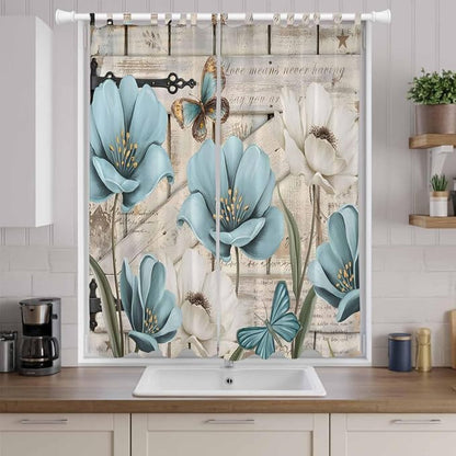 Teal Blue Tulips Living Room Curtains 84 Inch Length, Window Curtains Tab Top - Image 9