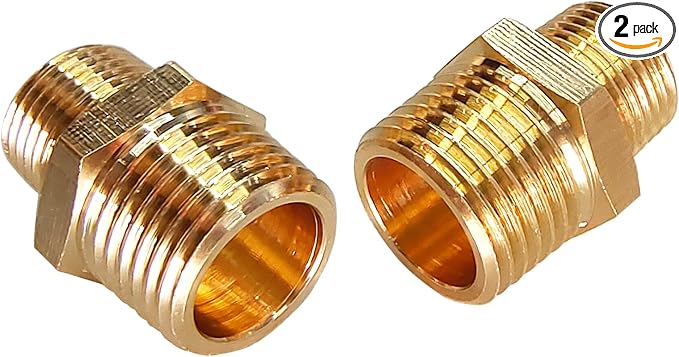 2pcs 1/2" NPT x 3/8" NPT Brass Nipple, 1/2 to 3/8 Adapter Fitting Reducing by Gadoutcover