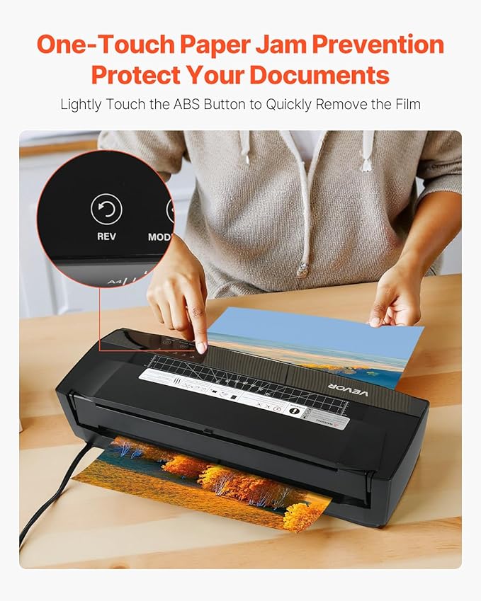 VEVOR Laminator Machine, Cold and Hot Lamination for Max A3 Paper Size, 1 min Quick Warm Portable Laminator, 3-10 mil Thickness, Ideal for Home, Office, Business, or School Supplies, Black