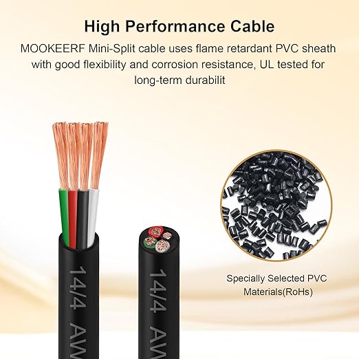 MOOKEERF 14/4 AWG Mini-Split Cable - 30FT 14 AWG 4 Conductor Control Cable 300V Stranded Oxygen-Free Pure Copper Wire for Mini Split Air Conditioner,Heat Pump,HVAC Systems and Speaker Systems