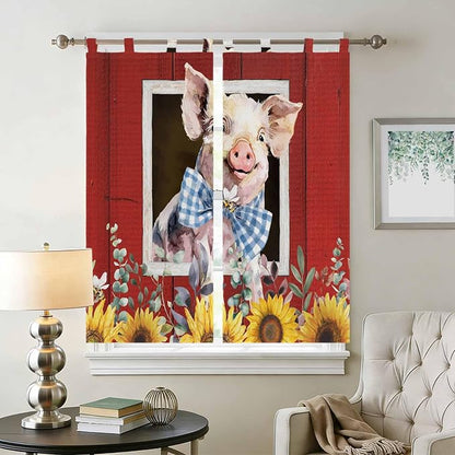 Pig Sunflowers Bedroom Curtains 72 Inch Length, Window Curtains Tab Top - Image 2