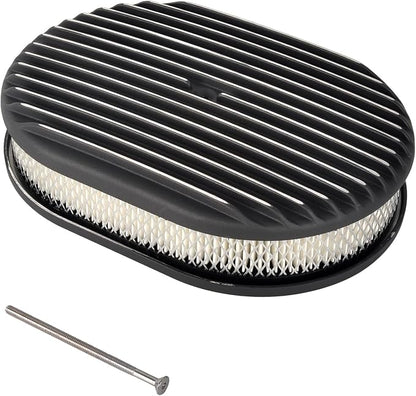 12" Air Cleaner Kit Black Aluminum Oval Full Finned Compatible by TBAPFS