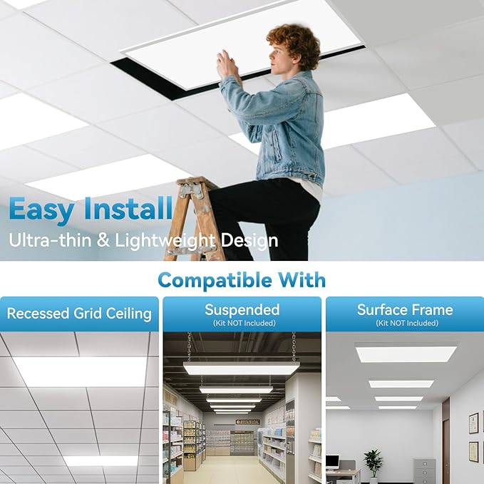 Msbfi 2x4 LED Flat Panel Lights Drop Ceiling Light Fixture 5000K 4000K 3000K Selectable 0-10v Dimmable, 30-40-50W 24x48 LED Light Fixture 100-277V for Office Ceiling Lighting Fixture ETL/DLC 16 Pack