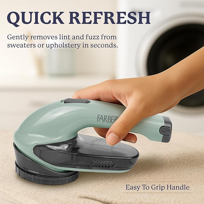 Farberware Large Lint Remover & Fabric Shaver Set – Battery Powered Sweater Shaver with Triple Blades and Extra Sticky Roller for Pet Hair, Fuzz & Pilling on Clothes & Furniture