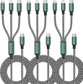 USB C Multi Charging Cable, (3 Pack 4FT), 3 in 1 Charging Cable Nylon Braided Universal Charger Cable with Type-C, Micro USB,IP Port for iPhone16/15 Series/Cell Phones & Pads and Other Devices