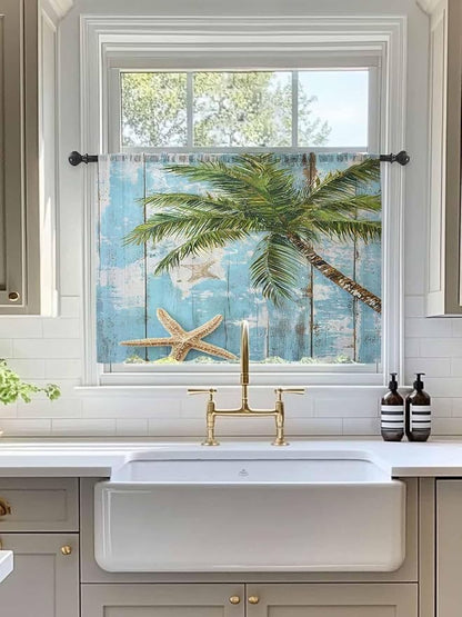 Sheer Curtains 54 Inch Length, Coastal Beach Blue Semi Sheer Curtains Light - Image 3