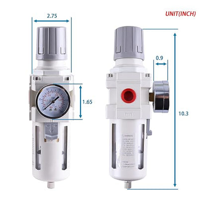 1/2 Inch NPT Air Filter Regulator Combo Piggyback, Air Compressor Water - Image 3