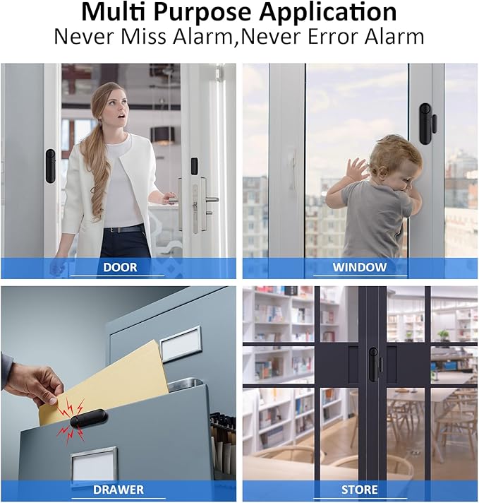 Window and Door Alarm When Opened (2 Pack) for Kids Safety/Home Security, Sliding Front Door Opening Sensor Alarms for Dementia, 120dB Burglar Alert, Ideal for Business, Garage, Apartment,House, Black