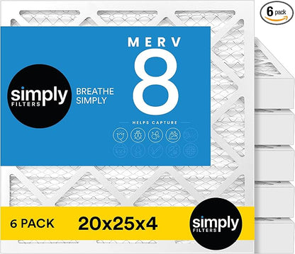 Simply 20x25x4 Air Filter, MERV 8, 6 Pack, Furnace Air Filter by SimplyFilters