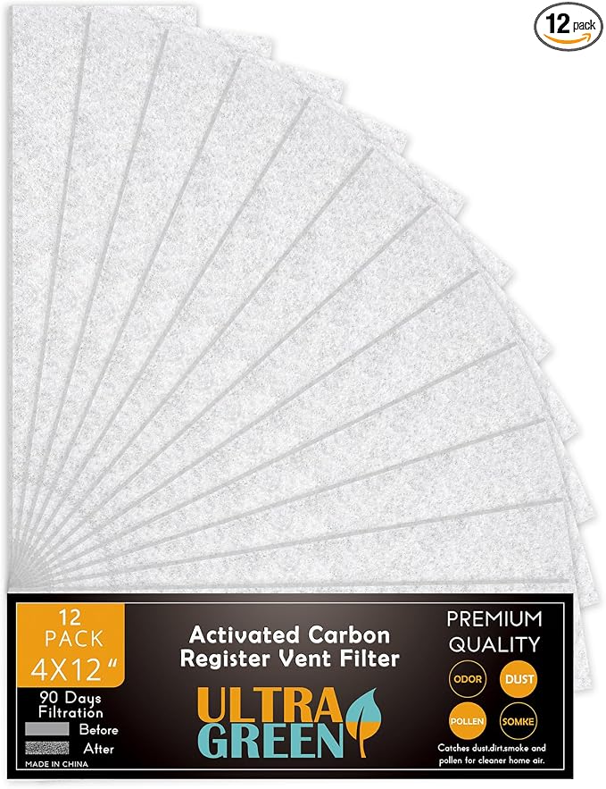 4x12 Inch Air Filter for Home Ceiling, ULTRA GREEN Thickened Floor Vent Filters by ULTRA+GREEN