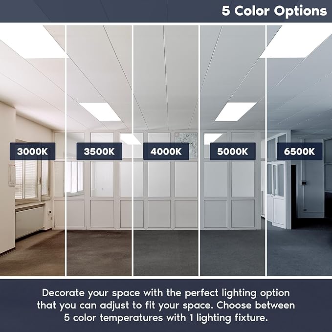 LUXRITE 2x4 FT LED Flat Panel Light, 5CCT Color Selectable 3000K 3500K 4000K 5000K 6500K, Wattage Selectable 30W/40W/50W, 6250 Lumens, LED Drop Ceiling Lights, 0-10V Dimmable, DLC & ETL (48 Pack)
