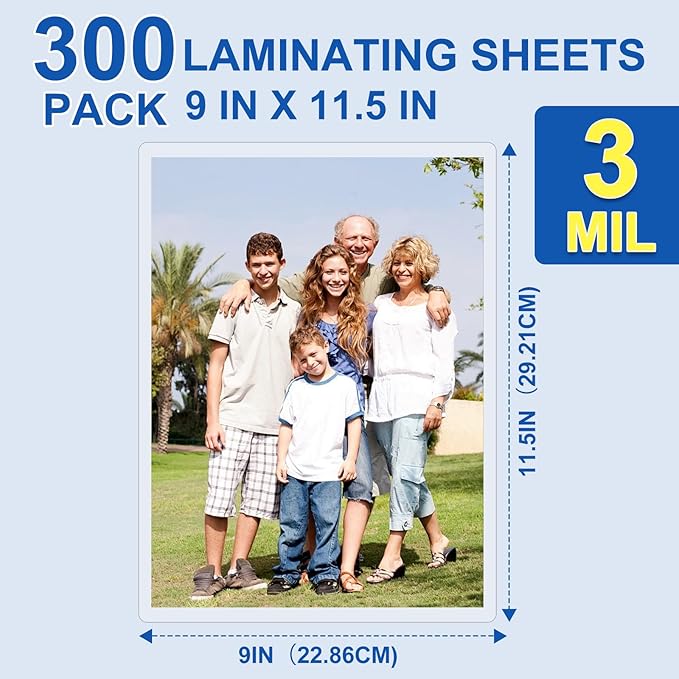 BURVAGY 300 Pack Laminating Sheets, 3 Mil, 9 x 11.5 Inches Thermal Laminating Pouches Lamination Sheet Paper for Laminator, Clear, Letter Size, Office and School Supplies