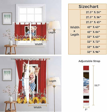 Pig Sunflowers Kitchen Curtains 45 Inch Length, Short Cafe Window Curtains Tab - Image 8