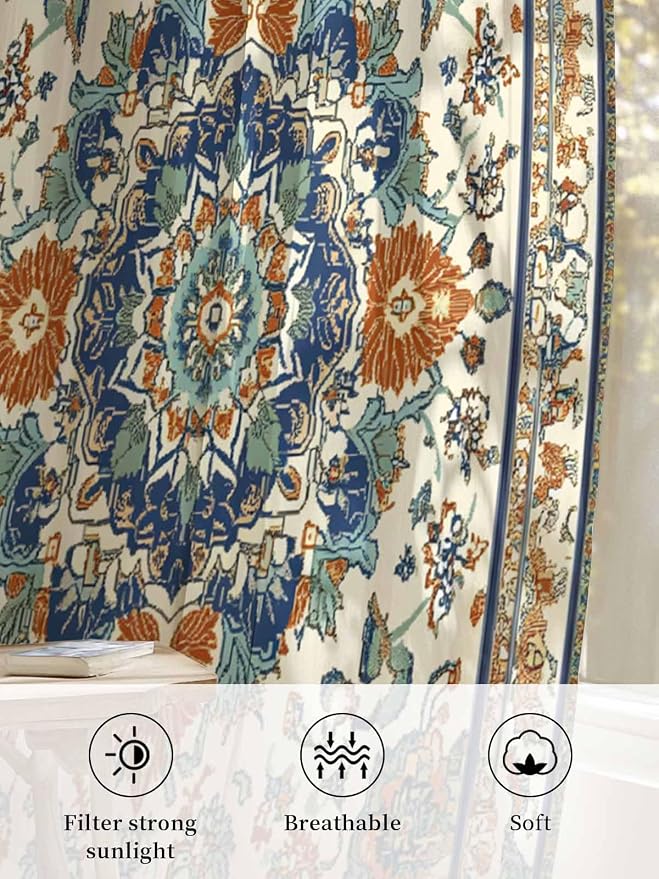 Sheer Curtains 72 Inches Long, Southwest Farmhouse Semi Sheer Curtains Light - Image 6