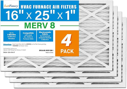 LotFancy 16x25x1 Air Filter MERV 8 4-Pack, Electrostatic Pleated Furnace & AC by LotFancy