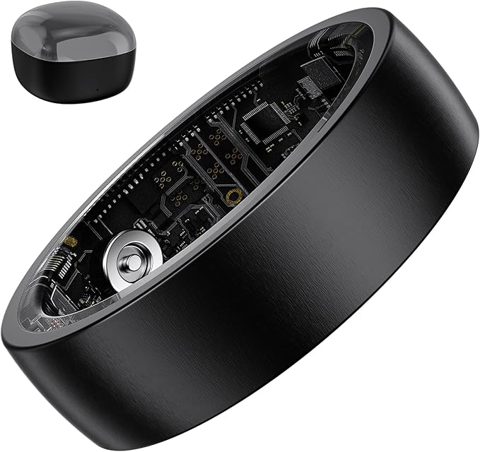 S SECRETTOP Smart Ring for Men Women, Fitness Tracker Ring with Heart Rate, SpO2, Sleep Monitoring, Step Tracker, IP68 Waterproof for iOS and Android (Black 12)