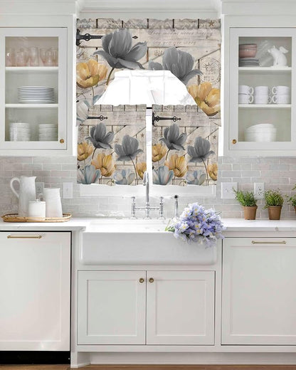 Vintage Tulip Swag Kitchen Curtains Valance and Tier Set, Farmhouse Retro Blue - Image 4
