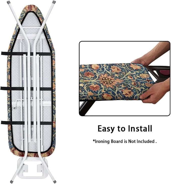 ZCFYGDX Vintage Flower Print 15 x 48 Ironing Board Covers Nylon Buckle Straps Fasteners & Elastic Edge Stain Resistant Breathable,Suitable for Multi-Size Iron Board Relaxing Ironing Experience