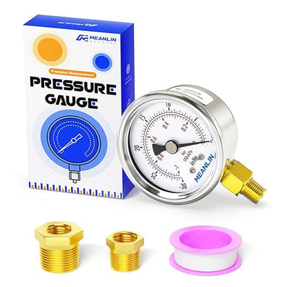 MEANLIN MEASURE -30inHG~0Psi Vacuum Gauge Stainless Steel 1/8" NPT 2" FACE DIAL by MEANLINMEASURE