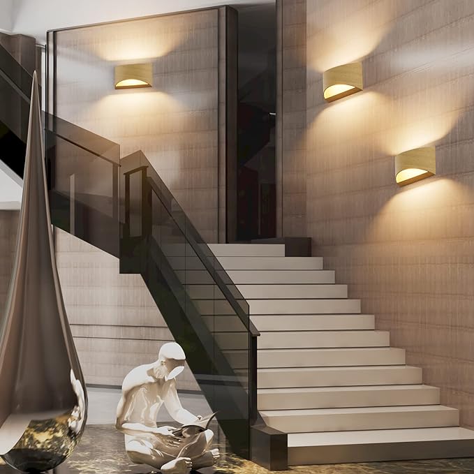 Aipsun Aluminum Modern Wall Light Fixtures 1 Pack Indoor LED Wall Sconce Hardwired Wood Texture Up and Down Wall Mount Light for Living Room Bedroom Hallway Corridor 3000K(with G9 Bulbs)