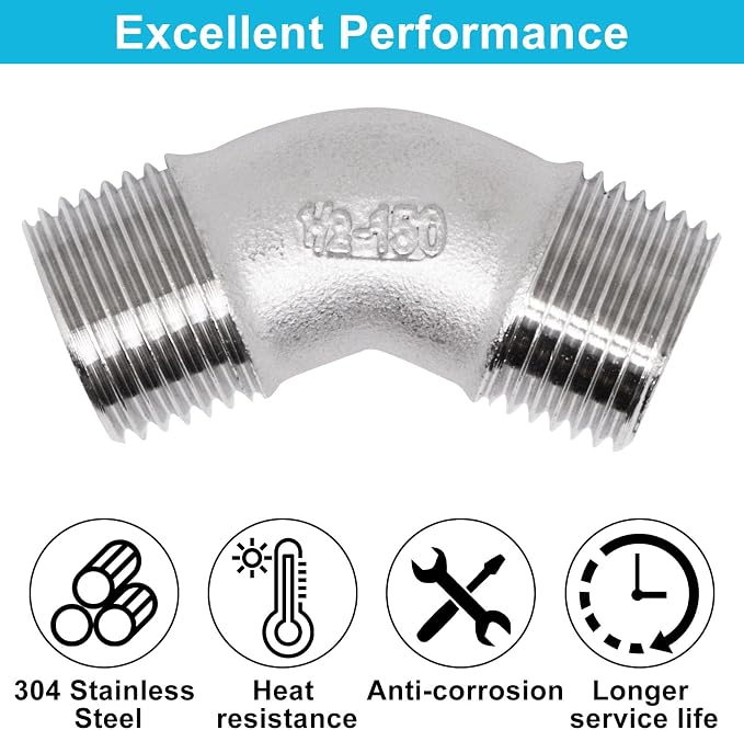 45 Degree Elbow 2PCS, 1/2" NPT Male X 1/2" NPT Male 304 Stainless Steel Pipe - Image 3