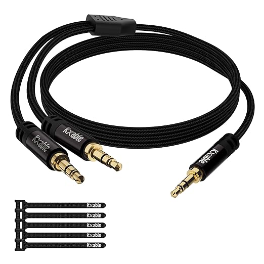 Kxable 1/8 Inch TRS Stereo Y Splitter Cable 2FT, 3.5mm Male to 2-Male Y-Splitter Stereo Audio Cable, for Cell Phone PC Laptop, Speaker, Headphones, Suitable for Switching or Two Sets of Speakers