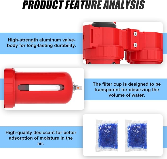 1/2" NPT Aluminium Air Drying System, Coalescing Filter, Desiccant Dryer and - Image 5