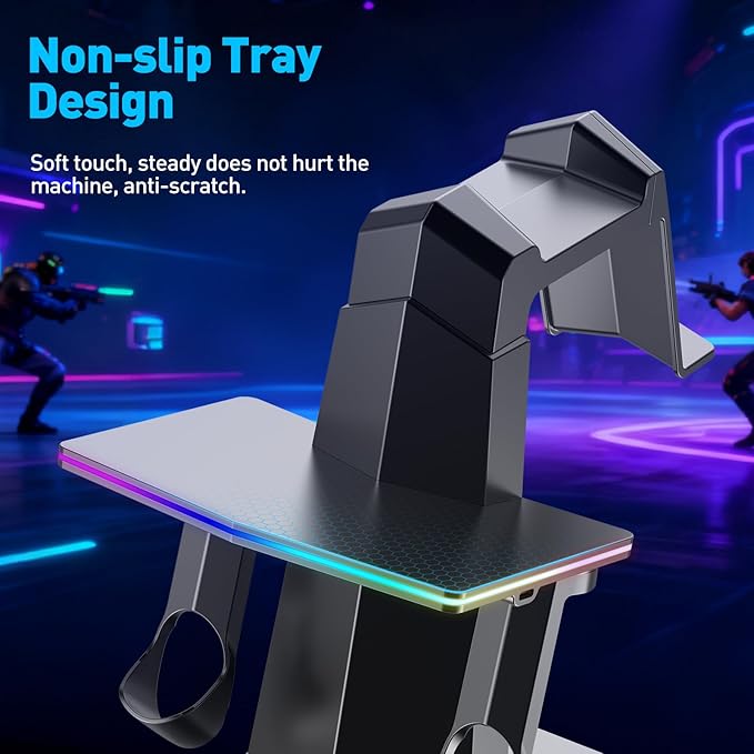 Charging Dock for Meta Quest 3S, Quest 3, 2 or Pro，RGB Charging Vertical Stand，Accessories with Brightness Adjustment and 14 Light Effects Adjustment, Type-C Charging Port