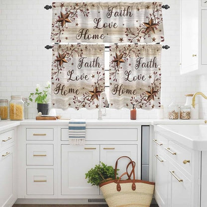 Kitchen Curtains Tiers and Valance Set of 3, Texas Star Brown Light Filtering - Image 3