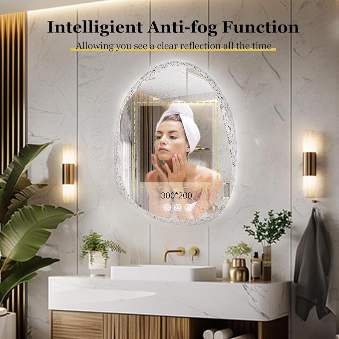 LUVODI Lighted LED Bathroom Mirror: 32”x24”Irregular Stone Pattern Frosted Wall - Image 7