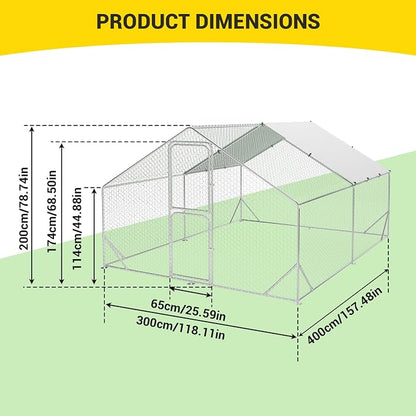 9.8X13.1x6.6FT, Large Walk in Chicken Run Pen Cage, Metal Coop Clearance - Image 2