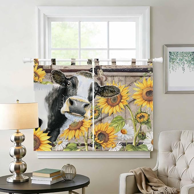 Retro Farmhouse Flower Bedroom Curtains 63 Inch Length, Window Curtains Tab Top - Image 2