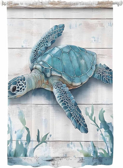 Sheer Curtains 72 Inches Long, Teal Green Sea Turtle Semi Sheer Curtains Light by Unknown