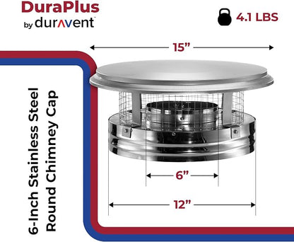DuraVent DuraPlus 15 Inch Triple Wall Stainless Steel Round Chimney Cap - Image 2