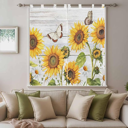 Yellow Sunflowers Living Room Curtains 84 Inch Length, Window Curtains Tab Top - Image 9