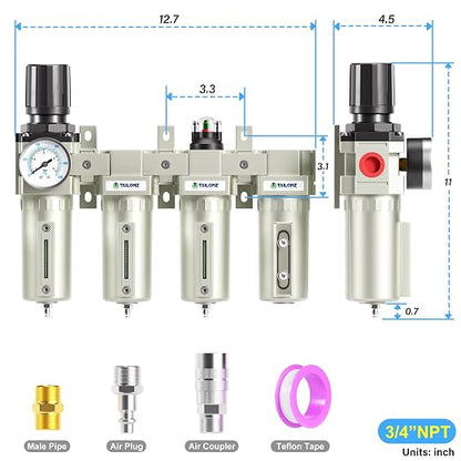 TAILONZ PNEUMATIC 0-240PSI 3/4 Inch NPT Industrial Grade 4 Stage Air Drying - Image 2