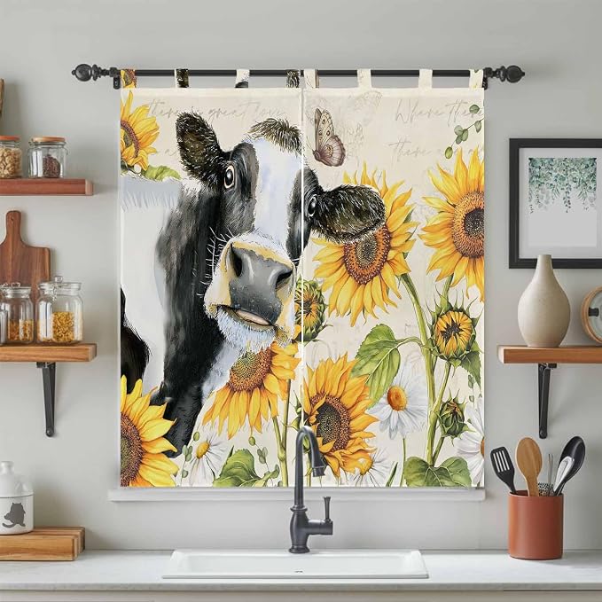 Yellow Sunflowers Bedroom Curtains 72 Inch Length, Window Curtains Tab Top - Image 3