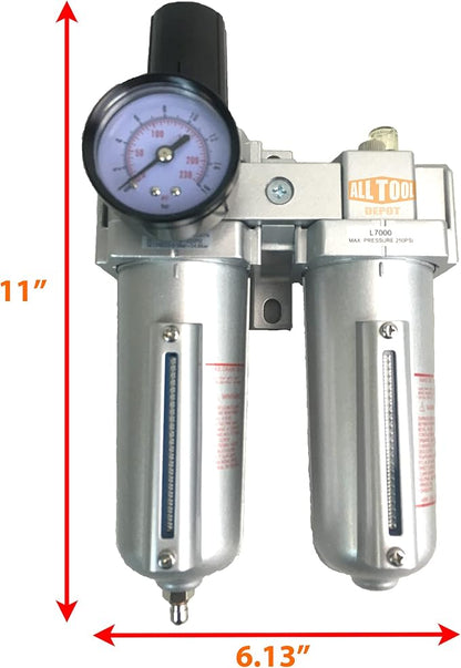 1/2" NPT HEAVY DUTY Compressed Air In Line Filter Regulator Lubricator Oiler - Image 2