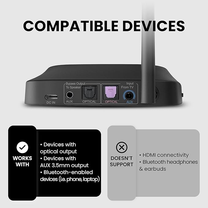 Avantree Quartet 2 - Wireless Group Listening Headphones & Transmitter for TV, Church, Classroom, Silent Discos, Plug & Play, 2.4GHz Expandable Multi-Headphone System with Low Latency & Clear Voice