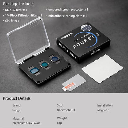 Haoge Magnetic Filters Set for DJI Osmo Pocket 3, Includes CPL, 1/4 Black - Image 9