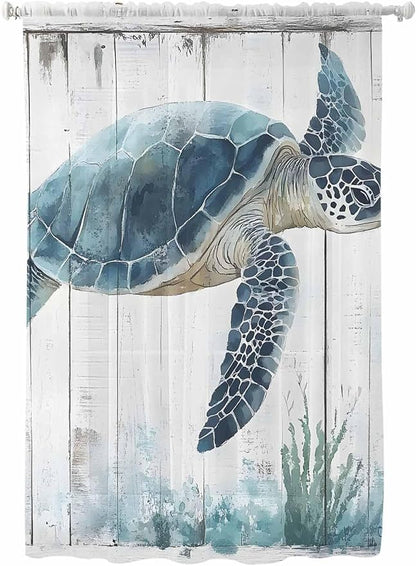 Sheer Curtains 72 Inches Long, Sea Turtle Teal Blue Semi Sheer Curtains Light by Unknown