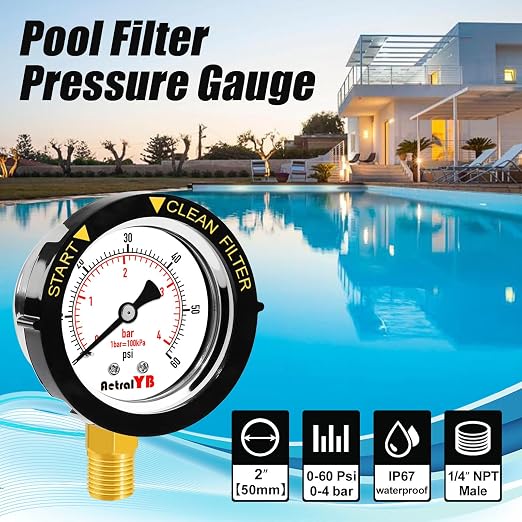 0-60PSI Pool Filter Pressure Gauge, 2 inches Dial, 1/4" NPT Bottom Mount - Image 2