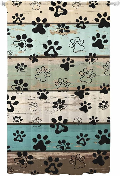 Sheer Curtains 84 Inches Long, Sage Green Brown Paw Prints Semi Sheer Curtains by Unknown