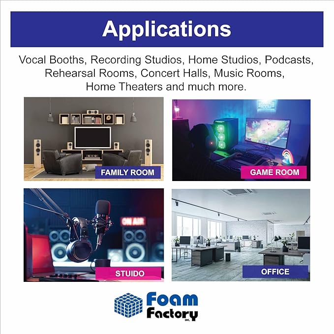 Foam Factory Inc 24 Pack Color Acoustic Foam Panel Studio Soundproofing Wedge Wall Tiles 12” X 12” X 2” (Charcoal)