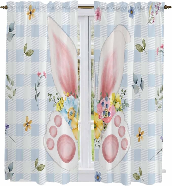 Easter Window Curtains 63 Inch Long 2 Panel Set, Rod Pocket Bedroom Curtains & - Image 2